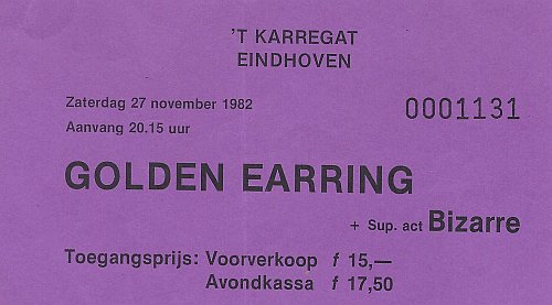 Golden Earring show ticket#744 November 27, 1982 Eindhoven - 't Karregat